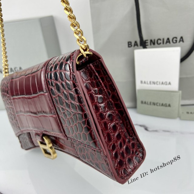 Balenciaga專櫃爆款鱷魚紋牛皮女包鏈條包 巴黎世家經典沙漏鏈條斜挎包 fyj1049